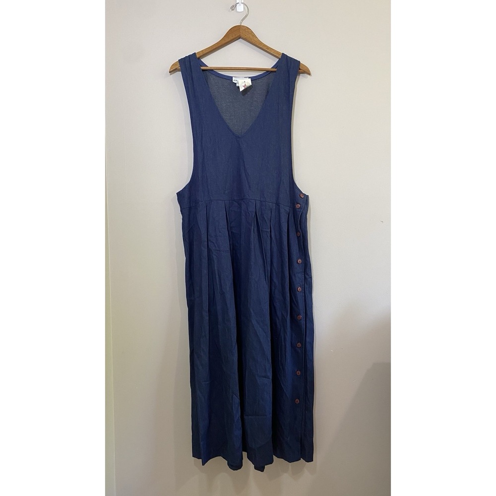 Gertrude‎ Davenport Dress 90s NWT Womens LARGE Denim V Neck Penifore Prairie USA